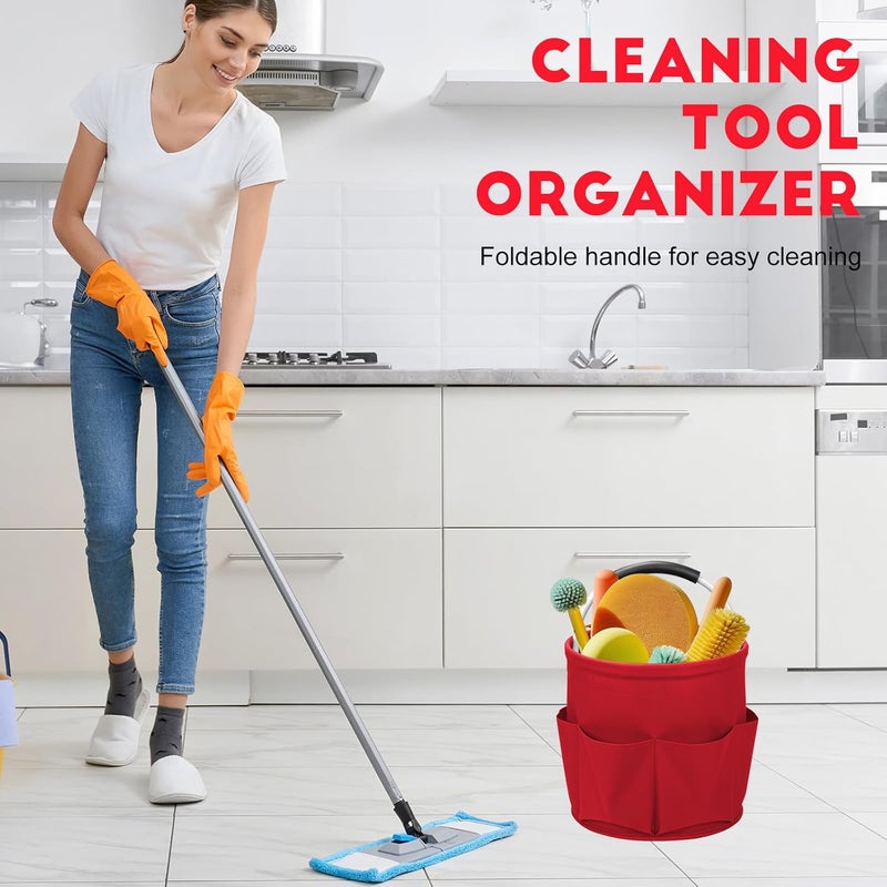 Ashmacdo Cleaning Caddy for Cleaning Supplies,17L Cleaning Supply Caddy with Handle Foldable Cleaning Supplies Organizer Bucket Cleaning Products Organizers for Home, Garden (Red) - Image 3